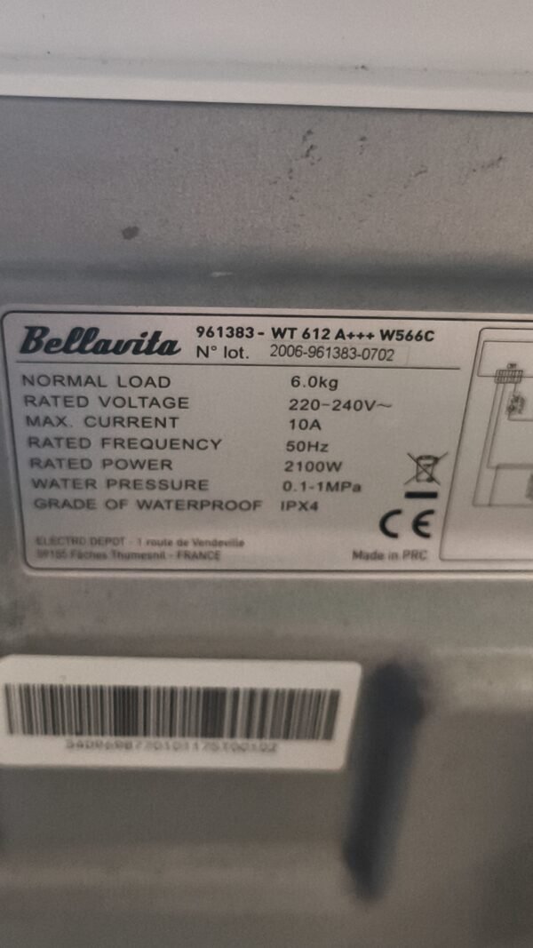 Lave linge top bellavita 6 kg